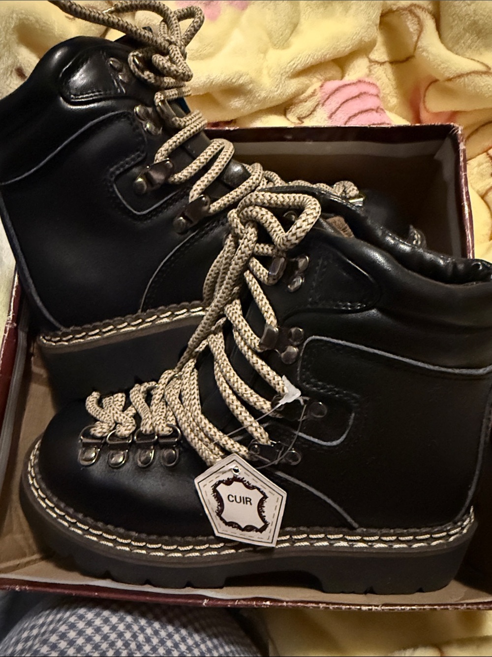 Black Leather kids Hiking Boots